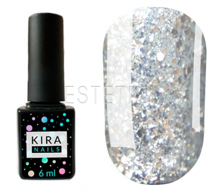 Гель-лак Kira Nails Shine Bright №SB002 (срібло з золотими блискітками), 6 мл
