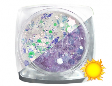 Komilfo блесточки фотохромные MIX-001, микс размеров, (белый/фиолетовый фотохром), 2,5 г