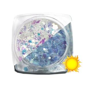 Komilfo блесточки фотохромные MIX-002, микс размеров, (белый/синий фотохром), 2,5 г