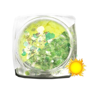 Komilfo блесточки фотохромные MIX-005, микс размеров, (желтый/зеленый фотохром), 2,5 г