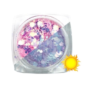 Komilfo блесточки фотохромные MIX-006, микс размеров, (розовый/фиолетово-голубой фотохром), 2,5 г