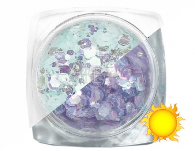 Komilfo блесточки фотохромные MIX-007, микс размеров, (бирюзовый/фиолетовый фотохром), 2,5 г