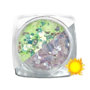 Komilfo блесточки фотохромные MIX-008, микс размеров, (зеленый/серый фотохром), 2,5 г