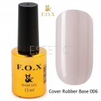 F.O.X Cover Rubber Base №006 - Каучукова камуфлююча основа для гель-лаку (молочно-рожева), 12 мл