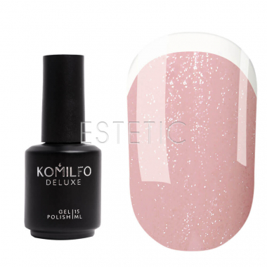 Komilfo KC Glitter French Rubber Base №KC005 - Каучукова френч-база (бежево-рожевий зі срібним мікроблиском), 15 мл