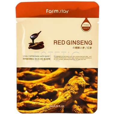 FarmStay Visible Difference Mask Sheet Red Ginseng -  Маска тканинна для обличчя з екстрактом червоного женьшеню, 23 мл