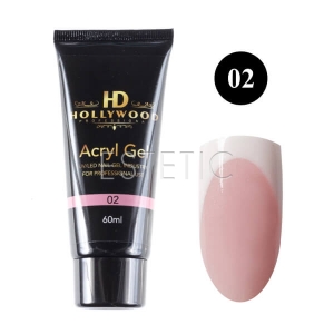 Акрил-гель Hollywood Acryl Gel №02 (рожевий, з мікроблиском), 60 мл