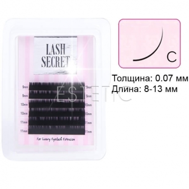 Ресницы Lash Secret завиток C 0,07 (6 лент: длина 8-13 мм), черные