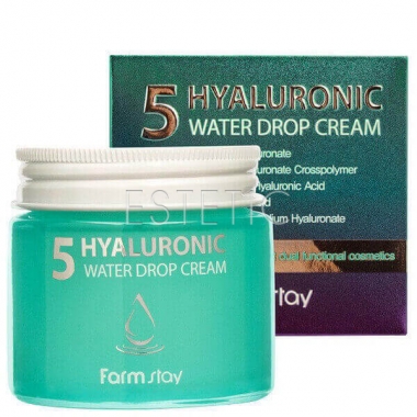 FarmStay Hyaluronic 5 Water Drop Cream - Суперувлажняющий крем для лица с гиалуроновой кислотой, 80 мл