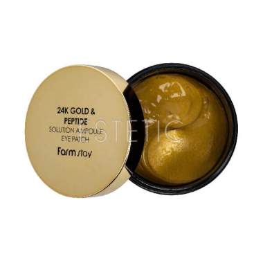 FarmStay 24K Gold And Peptide Solution Ampoule Eye Patch - Гидрогелевые патчи с 24-х каратным золотом и пептидами (60 шт), 90 г