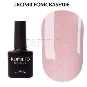 Komilfo Moon Crush Base №106 - Базове покриття (ніжно-бежевий, золоті блискітки, напівпрозорий), 8 мл