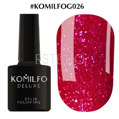 Гель-лак Komilfo DeLuxe Series №G026 (насичений рожевий з світло рожевими блискітками), 8 мл