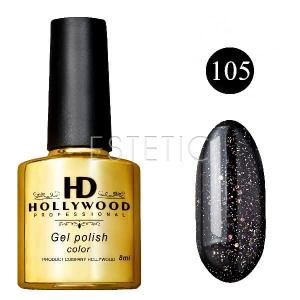 Гель-лак Hollywood №105 (чорний, з блискітками), 8 мл