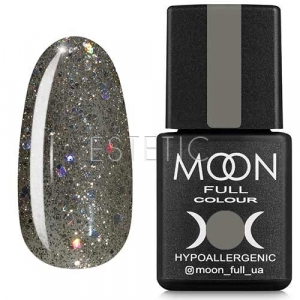 Гель-лак MOON FULL color Gel polish №324 (серебристо-оливковый с разноцветным глиттером), 8 мл