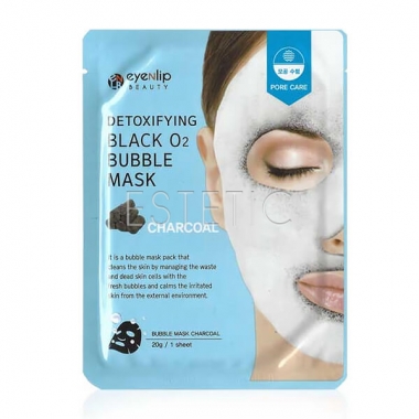 Eyenlip Detoxifying Black O2 Bubble Mask Charcoal - Кислородная тканевая маска для лица с углем, 20 г
