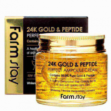 FarmStay 24K Gold & Peptide Perfect Ampoule Cream - Крем ампульный для лица антивозрастной с золотом и пептидами, 80 мл