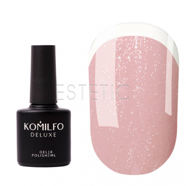 Komilfo KC Glitter French Rubber Base №KC005 - Каучукова френч-база (бежево-рожевий зі срібним мікроблиском),  8 мл