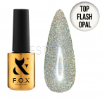 F.O.X Top Flash Opal No Wipe - Светоотражающий закрепитель для гель-лака опал БЕЗ липкого слоя,  6 мл