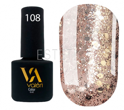 Гель-лак Valeri №108 (светлая бронза с блестками), 6 мл