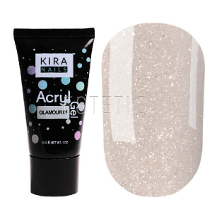 Kira Nails Acryl Gel Glamour №01 - Акрил-гель (опал, с блестками), 30 г