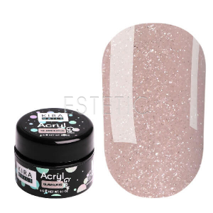 Kira Nails Acryl Gel Glamour №02 - Акрил-гель (бледно-персиковый, с блестками),  5 г
