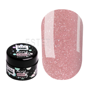 Kira Nails Acryl Gel Glamour №03 - Акрил-гель (кораллово-розовый, с блестками),  5 г