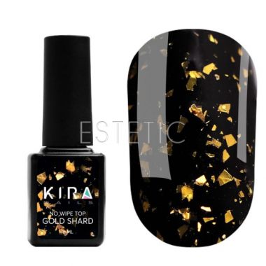 Kira Nails No Wipe Top Gold Shard - топ без липкого слоя с золотой поталью, 6 мл