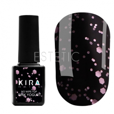 Kira Nails No Wipe Top Pink Yogurt - топ без липкого слоя с розовой крошкой, 6 мл