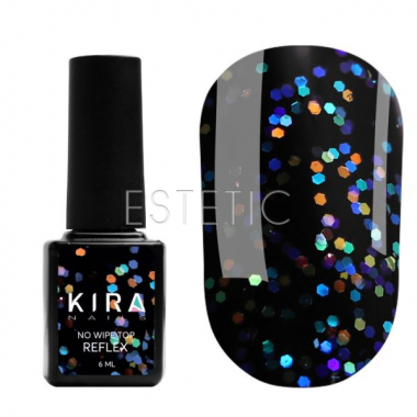 Kira Nails No Wipe Top Reflex - топ без липкого слоя с голографической крошкой, 6 мл