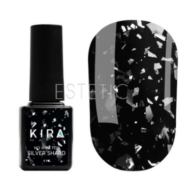 Kira Nails No Wipe Top Silver Shard - топ без липкого слоя с серебряной поталью, 6 мл