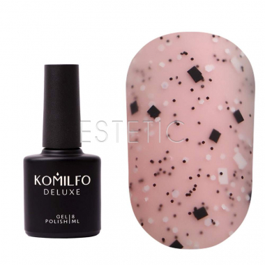 Komilfo No Wipe Matte Top Stone - матовый закрепитель без липкого слоя с черно-белыми элементами, 8 мл