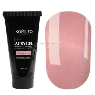 Акрил-гель Komilfo Acryl Gel №007 Nude Glitter (нежно-розовый, с микроблеском), 30 г