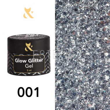 Гель-лак F.O.X Glow Glitter Gel 001 (срібло, блискітки), 5 мл