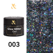 Гель-лак F.O.X Glow Glitter Gel 003 (бирюзовый голографик, блестки), 5 мл
