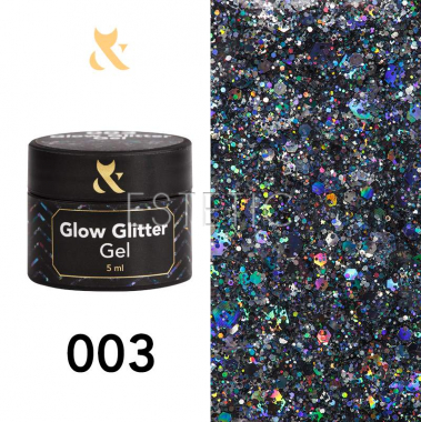 Гель-лак F.O.X Glow Glitter Gel 003 (бірюзовий голографік, блискітки), 5 мл