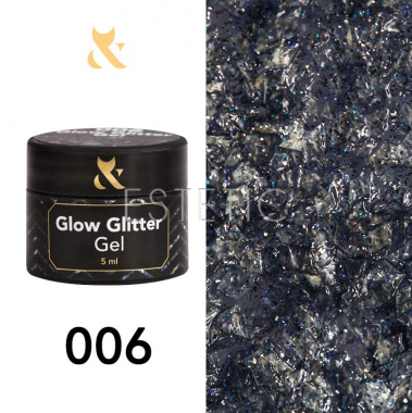 Гель-лак F.O.X Glow Glitter Gel 006 (темний графіт з дрібними сріблястими блискітками), 5 мл