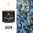 Гель-лак F.O.X Glow Glitter Gel 009 (фіолетово-синій голографік, блискітки), 5 мл