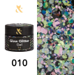 Гель-лак F.O.X Glow Glitter Gel 010 (зелено-рожевий голографік, блискітки), 5 мл