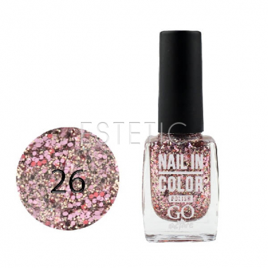Лак для нігтів Go Active Nail Polish Nail in Color №26 (рожево-срібні блискітки на прозорій основі), 10 мл 