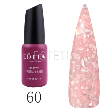 Edlen Professional Base Potal №060 - Камуфлююча база для гель-лаку (персиково-рожевий зі срібними хлоп'ями поталі),  9 мл