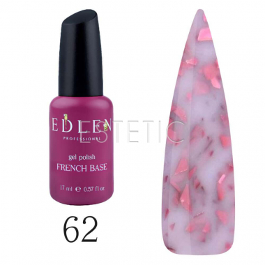 Edlen Professional Base Potal №062 - Камуфлююча база для гель-лаку (рожевий з рожевими хлоп'ями поталі), 17 мл