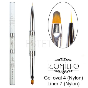 Пензль подвійний Komilfo Double Gel oval 4 (Nylon)/Liner 7 (Nylon)