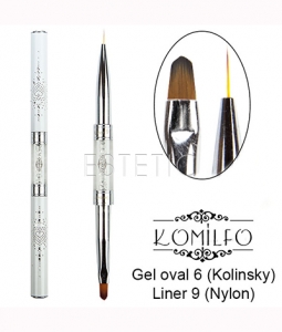 Пензль подвійний Komilfo Double Gel oval 6 (Kolinsky)/Liner 9 (Nylon)