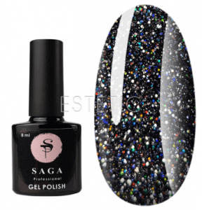 SAGA Professional Fiery Gel №12 - Гель-лак світловідбиваючий №12 (голографічний чорний з мікроблиском), 8 мл