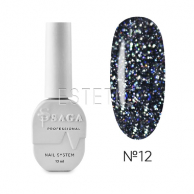 SAGA Professional Fiery Gel №12 - Гель-лак светоотражающий №12 (голографический черный с микроблеском), 8 мл