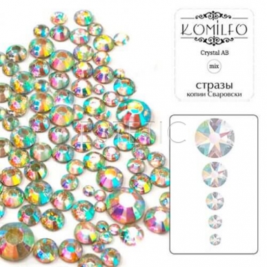 Komilfo стрази копія Сваровські Crystal AB, розмір mix (1400 штук в упаковці)