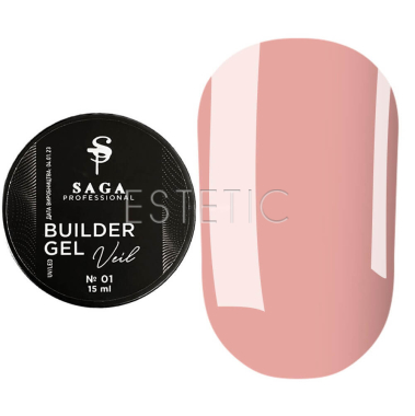 SAGA Professional Builder Gel Veil №01 Cover Pink - Моделирующий гель для наращивания (розовый), 15 мл