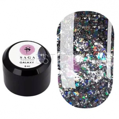 SAGA Professional Глиттерный гель Galaxy glitter №01, 8 мл