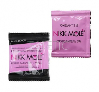 Фарба для брів та вій NIKK MOLE Blue Black (синьо-чорний) + кремовий окислювач 3% (в саше по 5 мл)