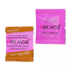 Фарба для брів та вій NIKK MOLE Light brown (світло-коричнева) + кремовий окислювач 3% (в саше по 5 мл)